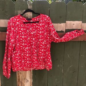 long sleeve red floral top